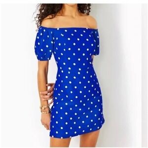 Lilly Pulitzer Blue with white polka dot skirted romper